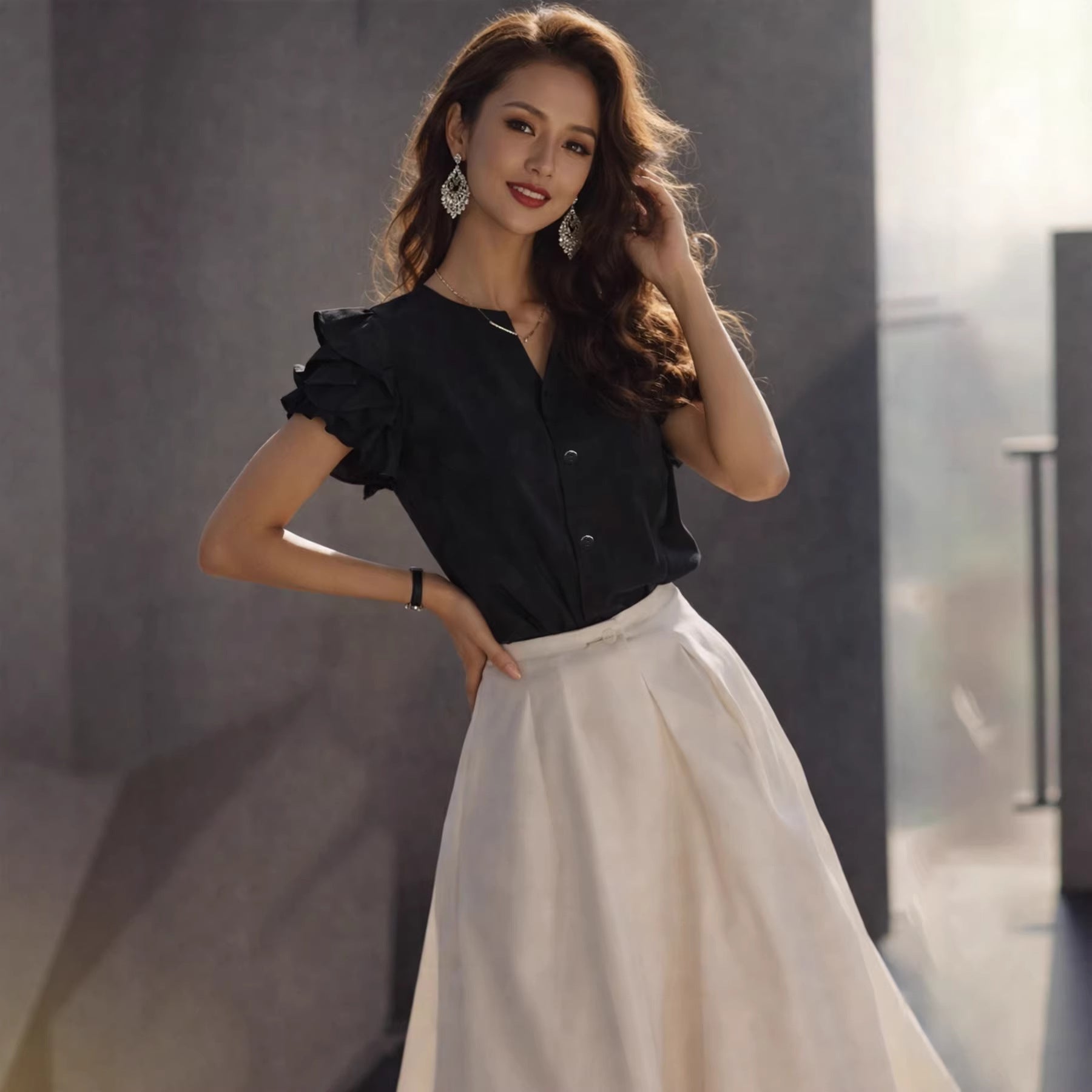 Damen Elegante Bluse mit Rüschendetails im schlichten Design R&B