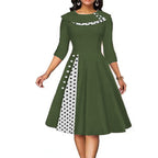 Damen Elegantes Midi-Kleid mit Punkten und seitlicher Kontrastdetail R&B