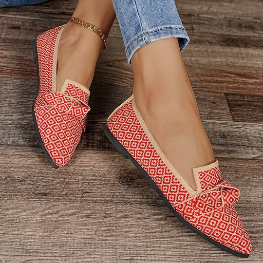 Damen Ballerinas mit modischem Schleifenmuster und bequemer Sohle R&B