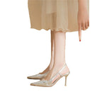 Damen Slingback High Heel Schuhe aus glänzendem Silber R&B