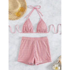 Damen Triangel-Bikini mit hochwertigem Rüschendesign und stretchy Shorts R&B