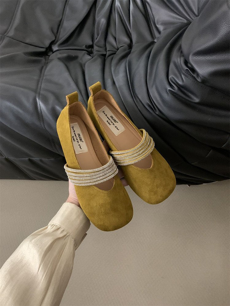 Damen elegante Ballerinas mit dekorativem Riemchen und schimmernder Oberfläche R&B