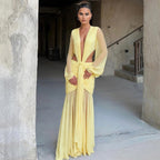 Damen Maxikleid mit raffinierten Drapierungen und tiefem V-Ausschnitt R&B