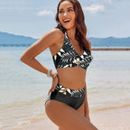 Damen Hochgeschnittener Bikini mit gekreuztem Oberteil R&B