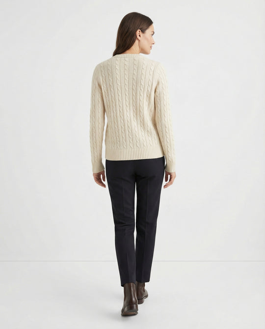 Damen klassische Zopfmuster-Strickjacke mit Rundhalsausschnitt und durchgehender Knopfleiste R&B