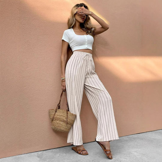 Damen weite gestreifte Stoffhose R&B