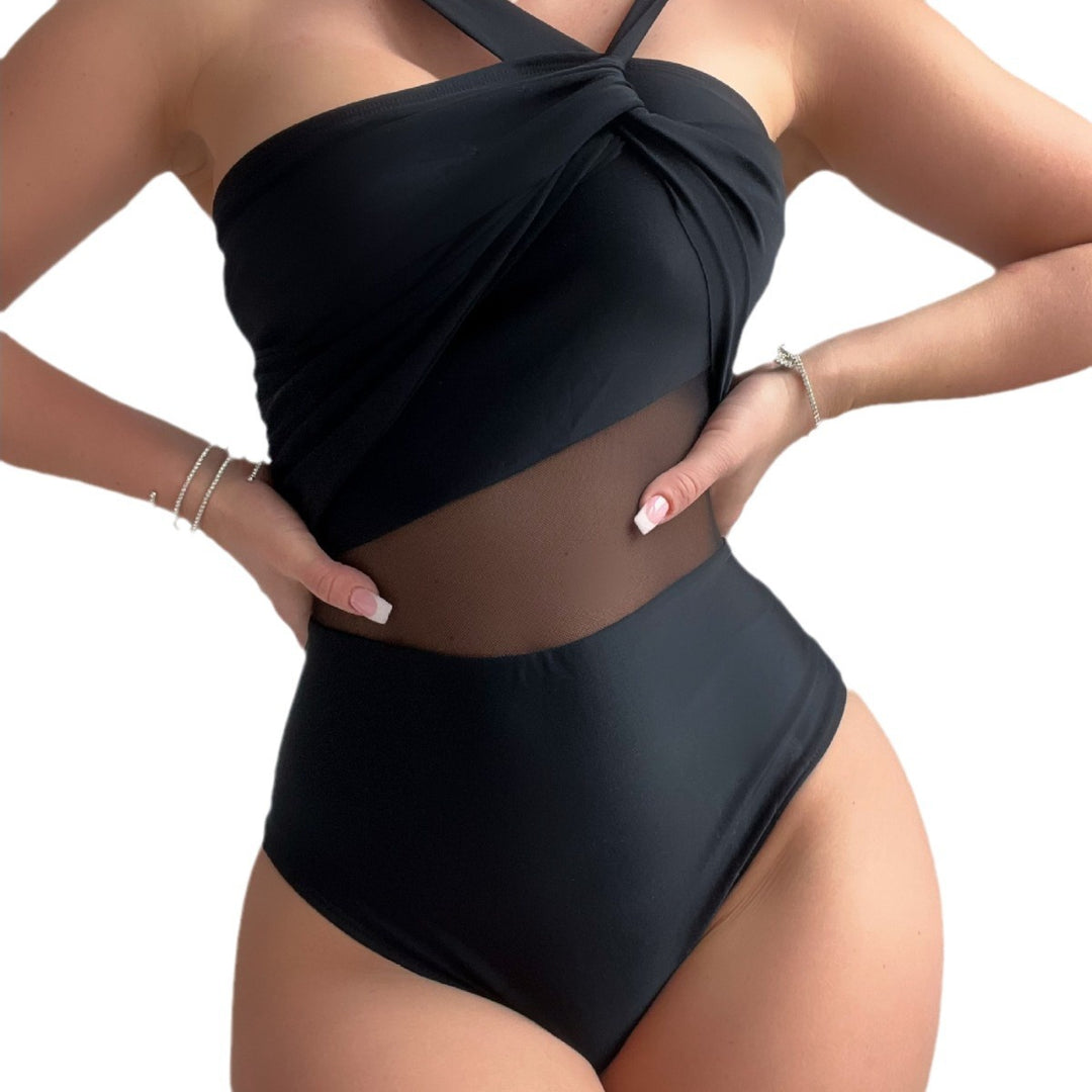 Damen Eleganter Einteiler Badeanzug mit Modernem Stoffmix R&B