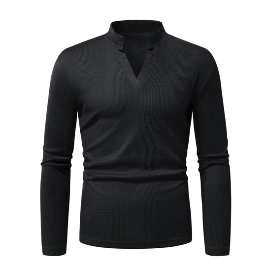 Herren Langarm-Henley-Shirt mit strukturierter Oberfläche R&B