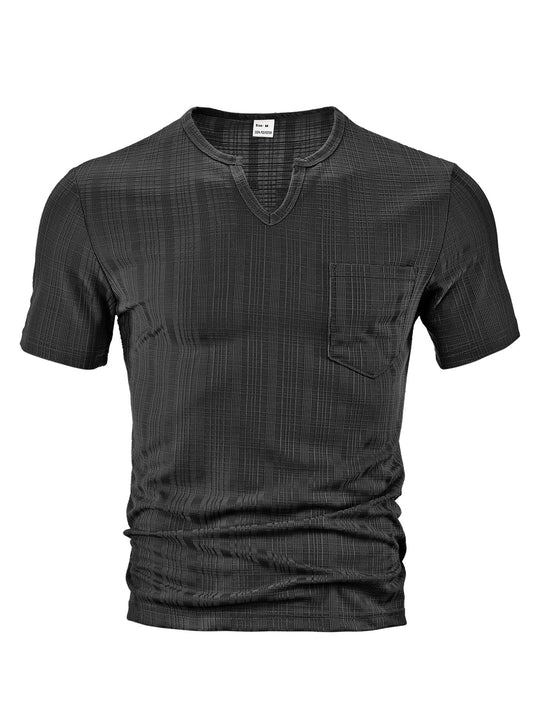 Herren Kurzarm T-Shirt mit V-Ausschnitt und Brusttasche R&B