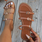 Damen flache Riemchensandalen mit verstellbaren Schnallen R&B