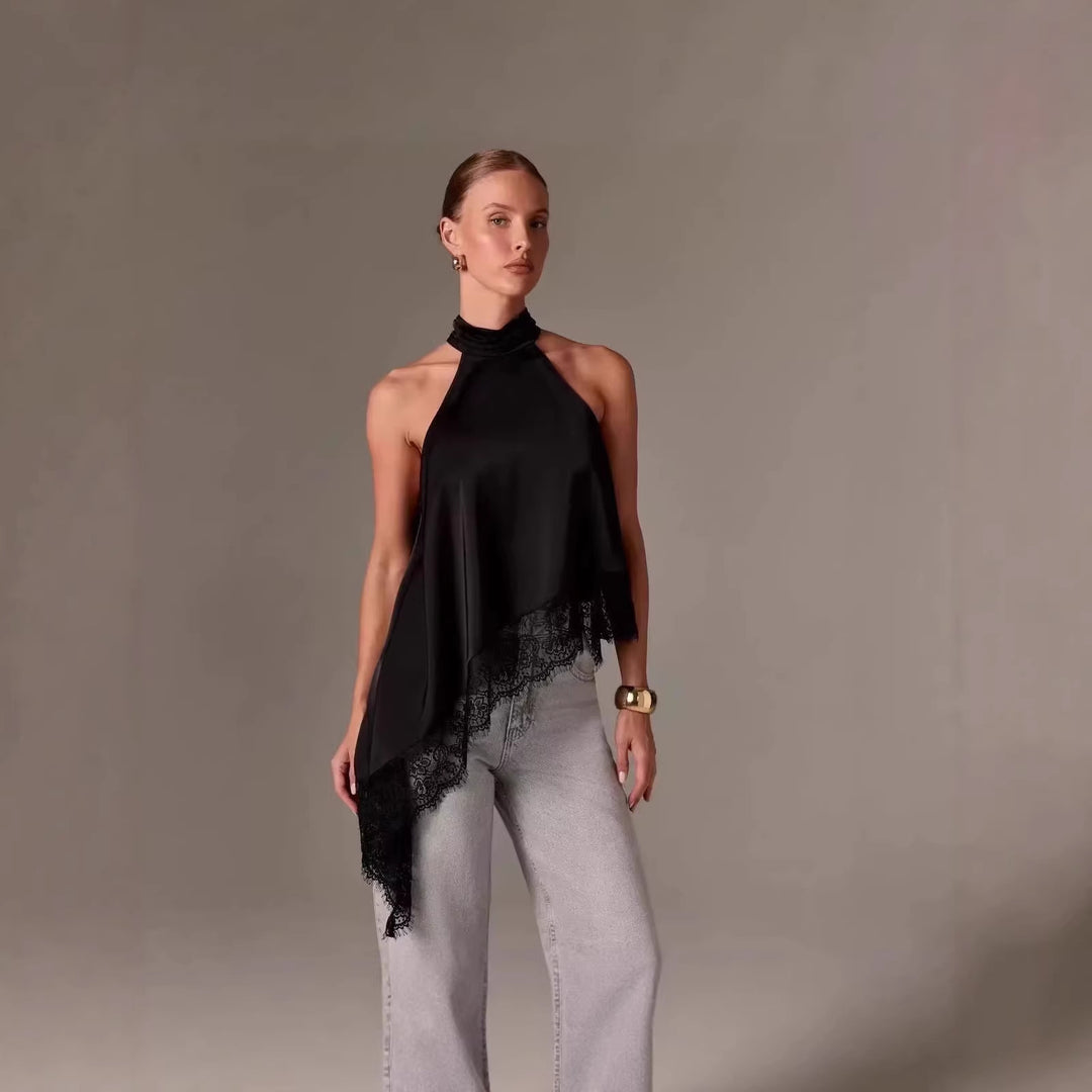 Damen luftiges Chiffon-Top mit eleganter Spitzenverzierung R&B