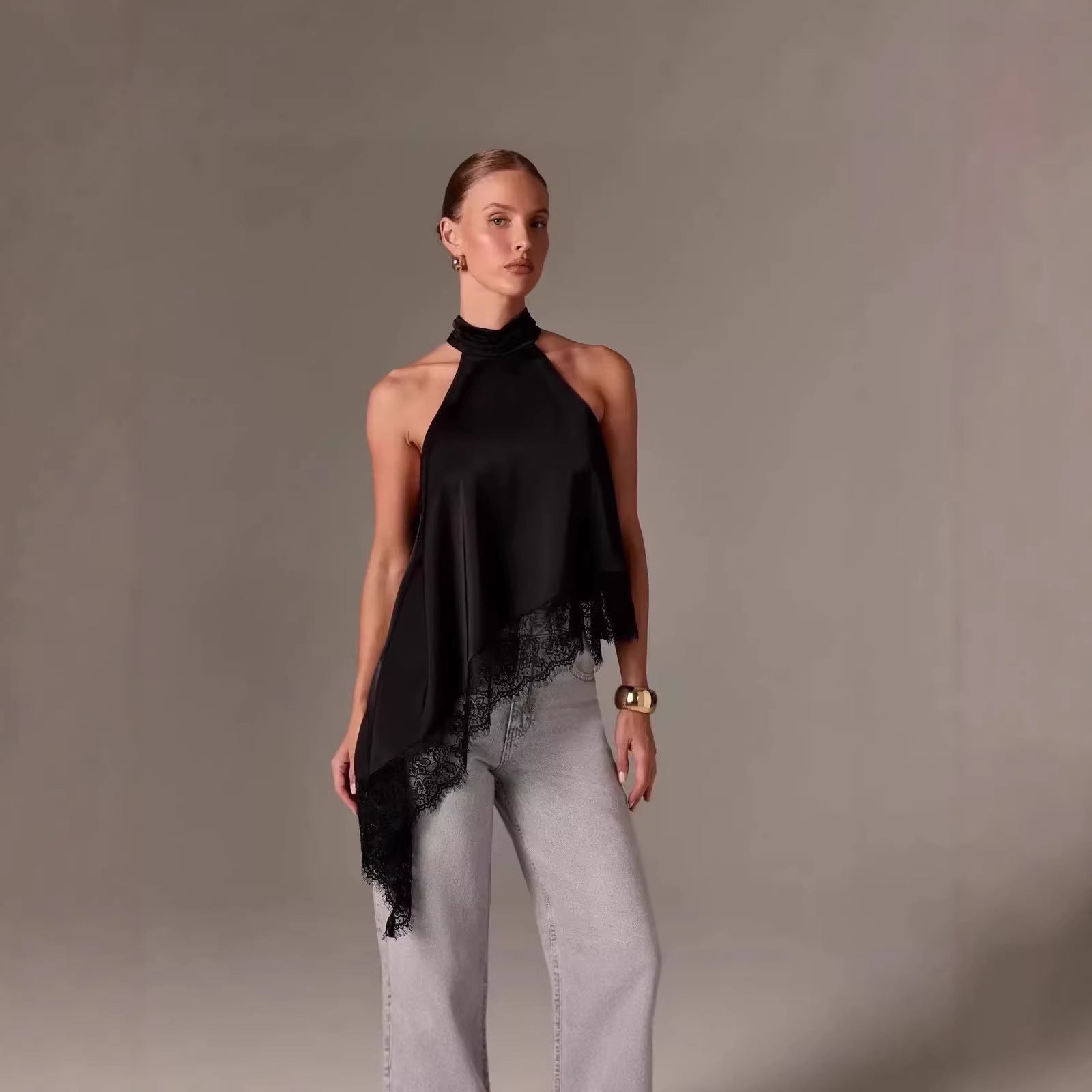 Damen luftiges Chiffon-Top mit eleganter Spitzenverzierung R&B