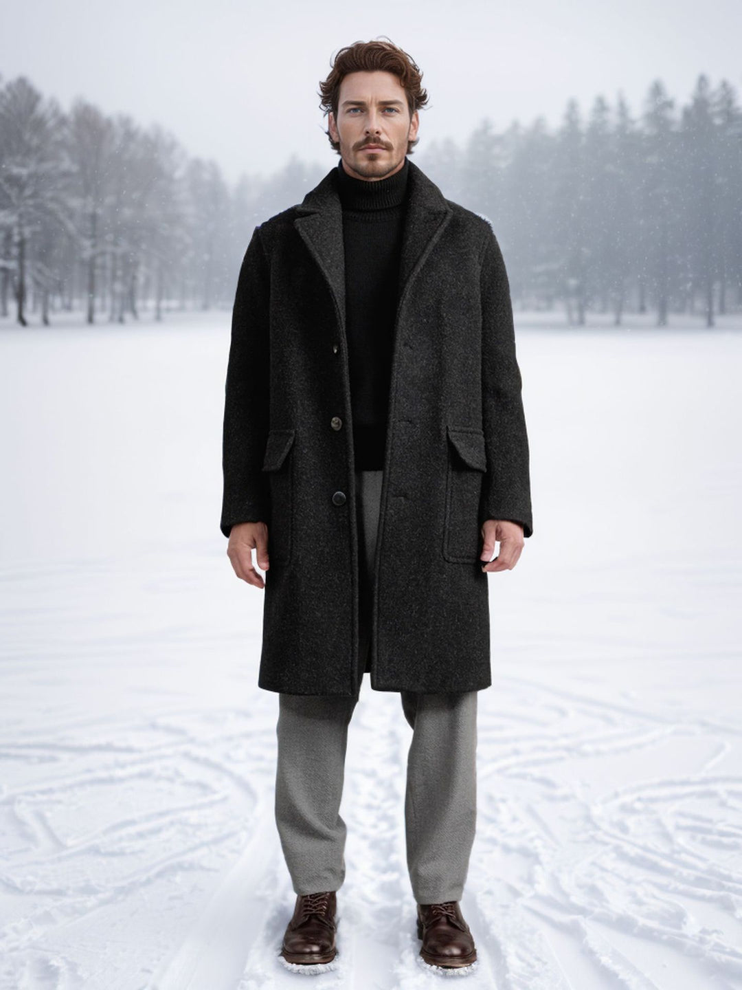 Herren eleganter und wärmer Wintermantel mit doppelter Knopfleiste und praktischen Taschen R&B