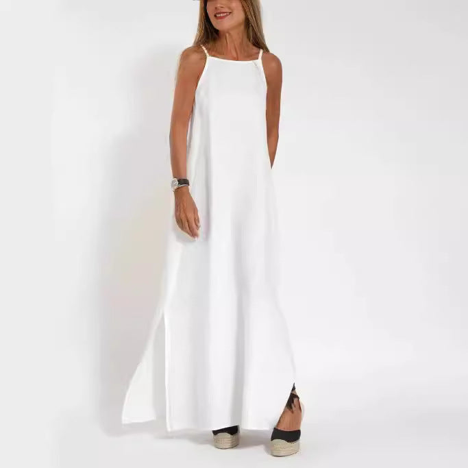 Damen elegantes Maxikleid mit feinen Trägern und schwingendem Saum R&B