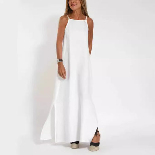 Damen elegantes Maxikleid mit feinen Trägern und schwingendem Saum R&B