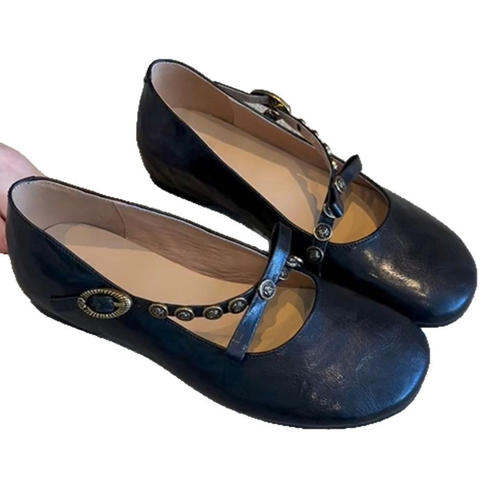 Damen Elegante Ballerina-Schuhe mit dekorativen Knopfdetails R&B
