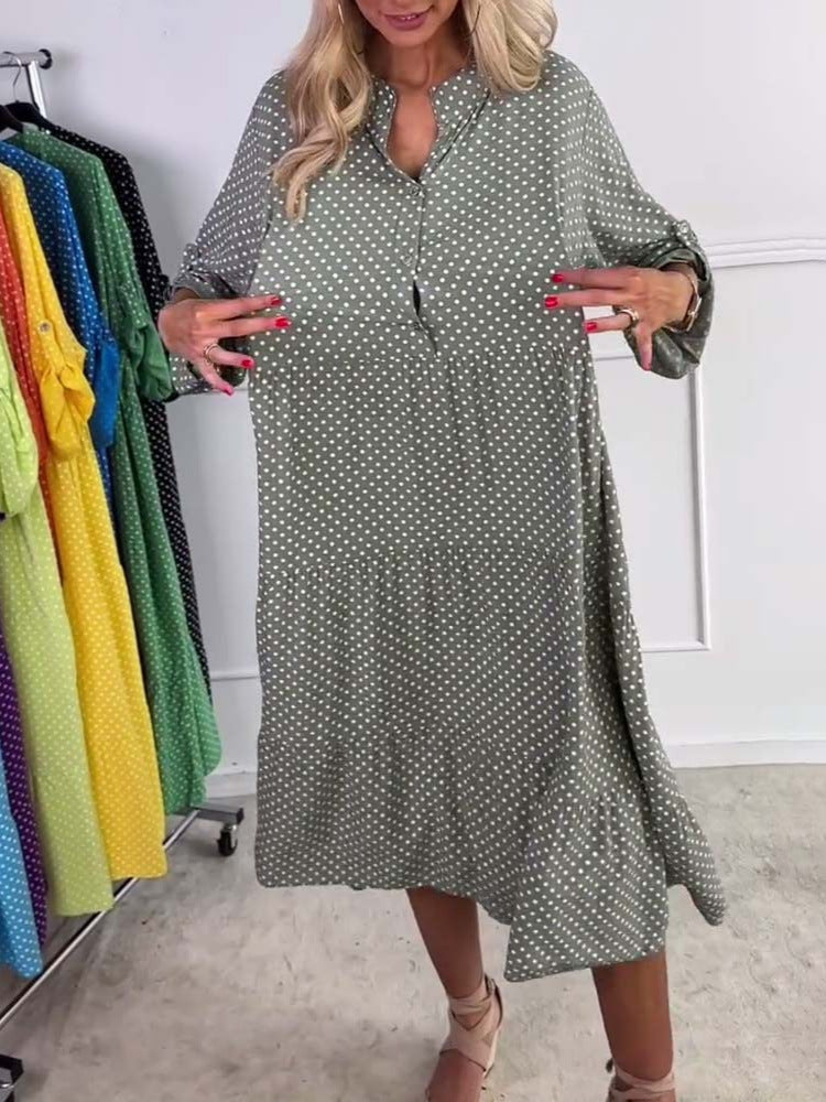Damen Maxi-Kleid mit eleganter Pünktchenoptik und schmeichelndem Schnitt Heidi-Mode