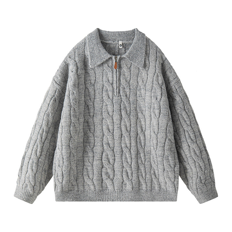 Damen Hochwertiger Strickpullover mit kurzem Reißverschluss und klassischem Kragen R&B
