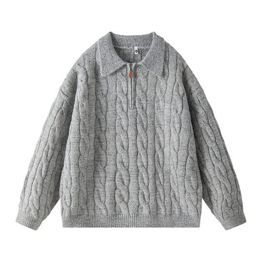 Damen Hochwertiger Strickpullover mit kurzem Reißverschluss und klassischem Kragen R&B