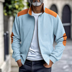 Herren Sportliche Zip-Jacke mit Rippenstruktur und Kontrastärmel R&B
