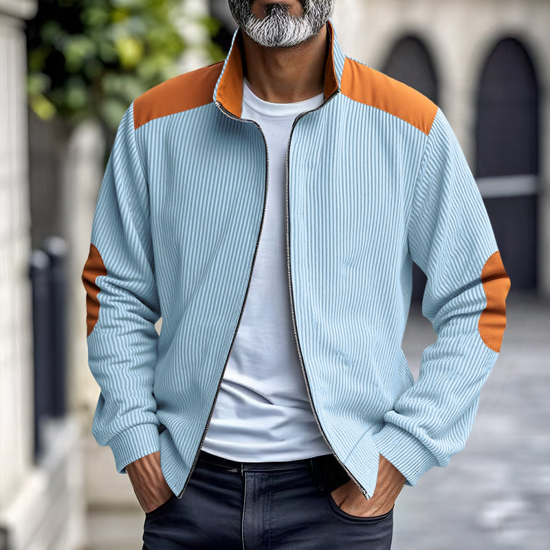 Herren Sportliche Zip-Jacke mit Rippenstruktur und Kontrastärmel R&B