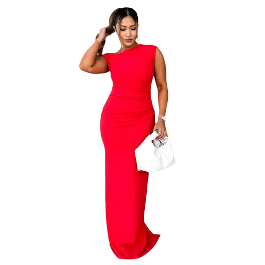 Damen Elegantes körperbetontes Maxikleid mit schickem Stehkragen und seitlichem Schlitz R&B