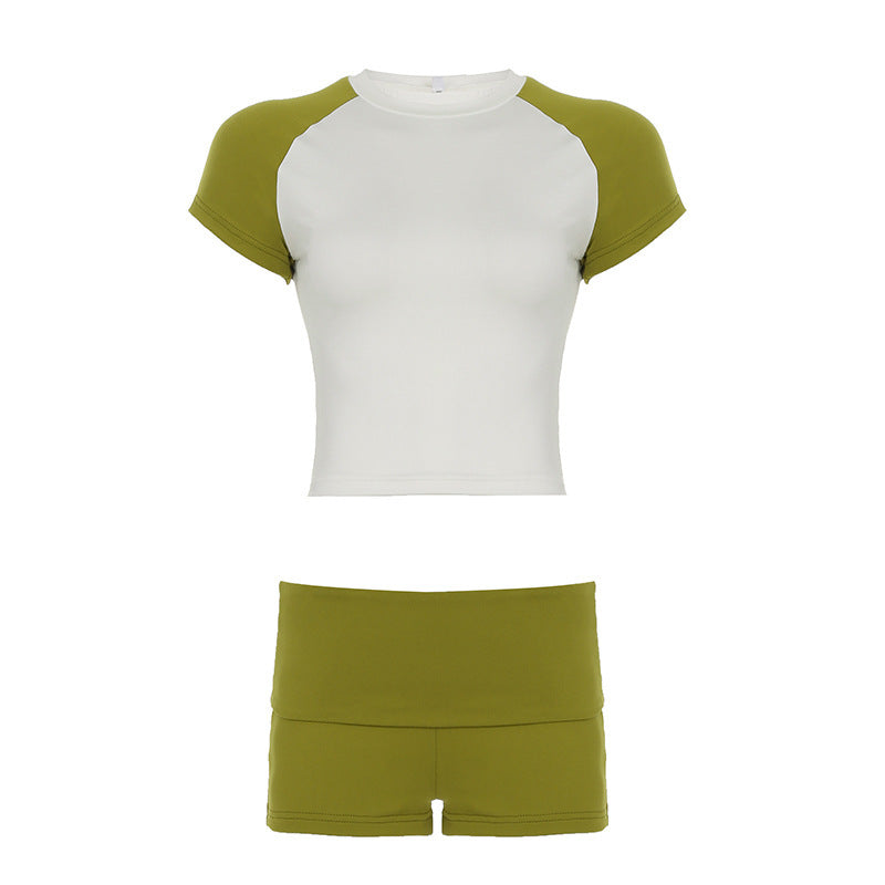 Damen Sportliches Kurzarm-Set mit figurbetontem Schnitt und hohen Bund R&B