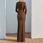 Damen Figurbetontes Longdress mit Cut-Out-Details und Wickeloptik EB