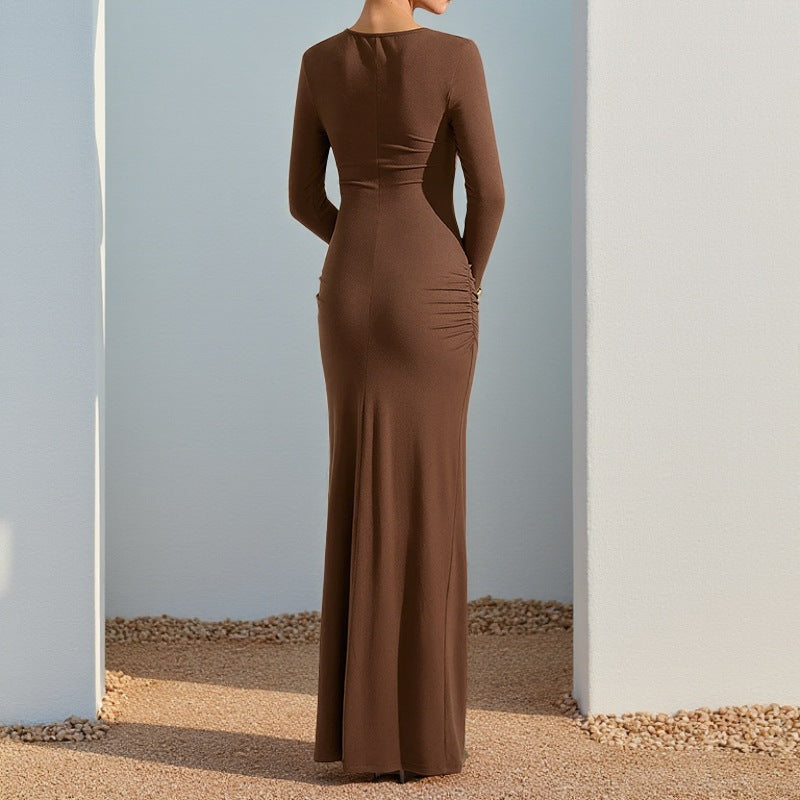 Damen Figurbetontes Longdress mit Cut-Out-Details und Wickeloptik EB