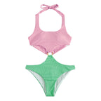 Damen Designer-Bikini mit modischem Rippendesign und dekorativem Ring