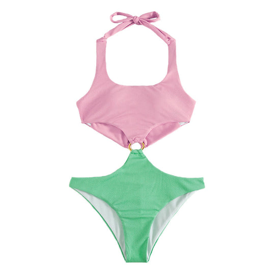 Damen Designer-Bikini mit modischem Rippendesign und dekorativem Ring R&B