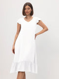 Damen Midi-Kleid mit modischem V-Ausschnitt und Rüschensaum R&B