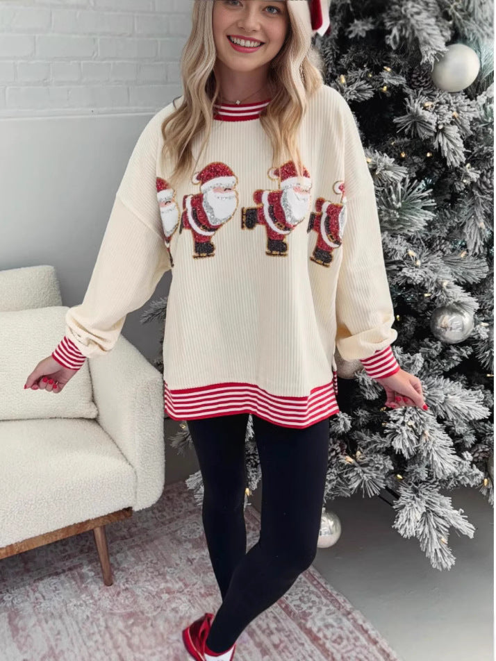 Damen Oversized Pullover mit festlichem Santa-Motiv R&B