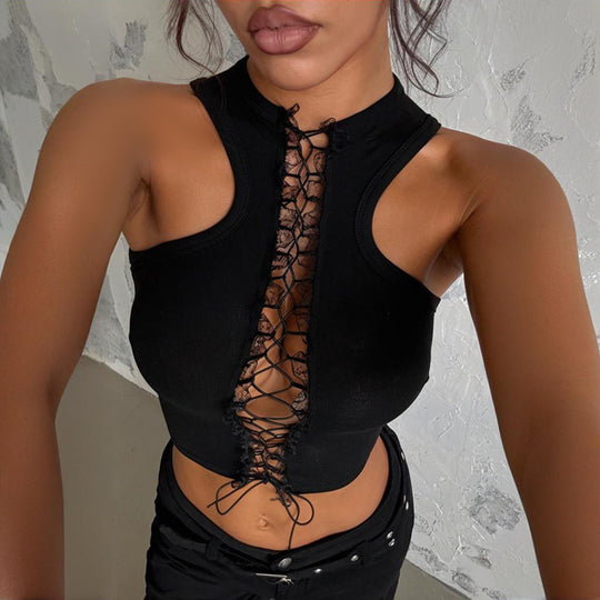 Damen Crop-Top mit dekorativem Schnür-Detail R&B