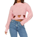 Damen Grob gestrickter Pullover mit Herzverzierungen und lockerem Schnitt R&B