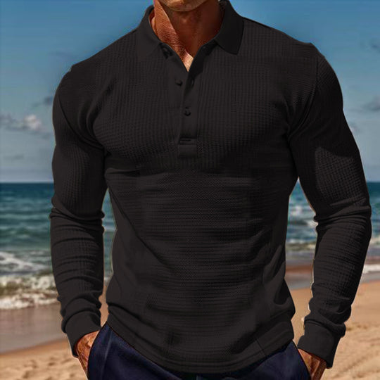 Herren Langarm-Henley-Shirt aus atmungsaktivem Strukturmaterial mit dekorativen Knöpfen R&B