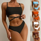 Damen Hochgeschnittener Ripp-Bikini mit Kreuzdetails R&B