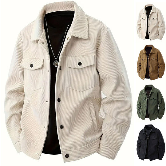 Herren nan Cordjacke im klassischen Arbeiterjacken-Schnitt mit Druckknöpfen und Brusttaschen R&B