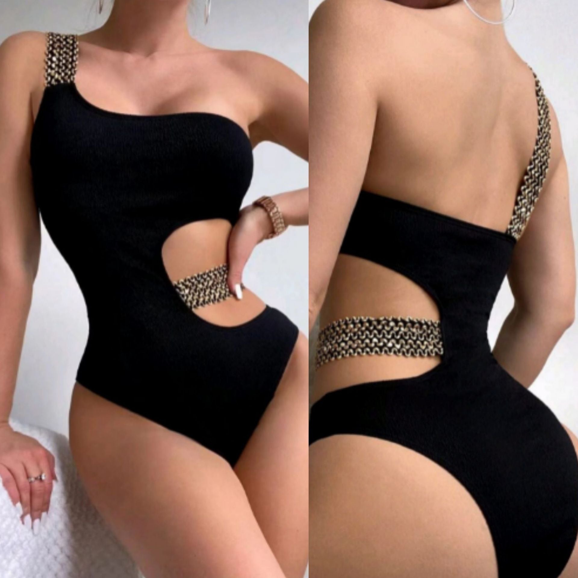 Damen Einteiliger Badeanzug mit eleganten Cut-Outs und Ketten-Detail