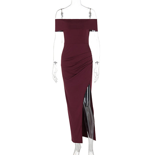 Damen Off-Shoulder Kleid mit figurformendem Schnitt und hohem Schlitz R&B