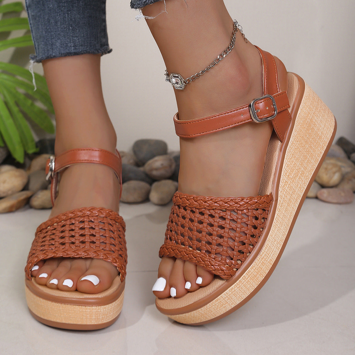 Damen Plateau Sandalen mit geflochtenem Riemen R&B
