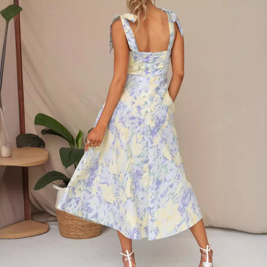 Damen Sommerliches Blumenkleid mit elegantem Spaghettiträger-Design R&B