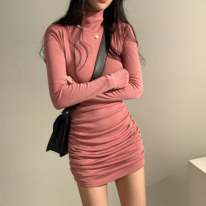 Damen Langarm Rollkragenoberteil mit elegantem Raffungseffekt und weichem Material