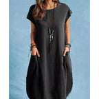Damen lässiges Sommerkleid mit praktischen Seitentaschen und Rundhalsausschnitt R&B