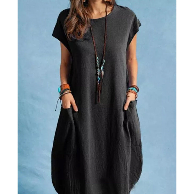 Damen lässiges Sommerkleid mit praktischen Seitentaschen und Rundhalsausschnitt R&B