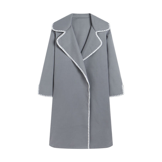 Damen eleganter Mantel mit stilvollem Umschlagkragen und kontrastierenden Ziernähten R&B