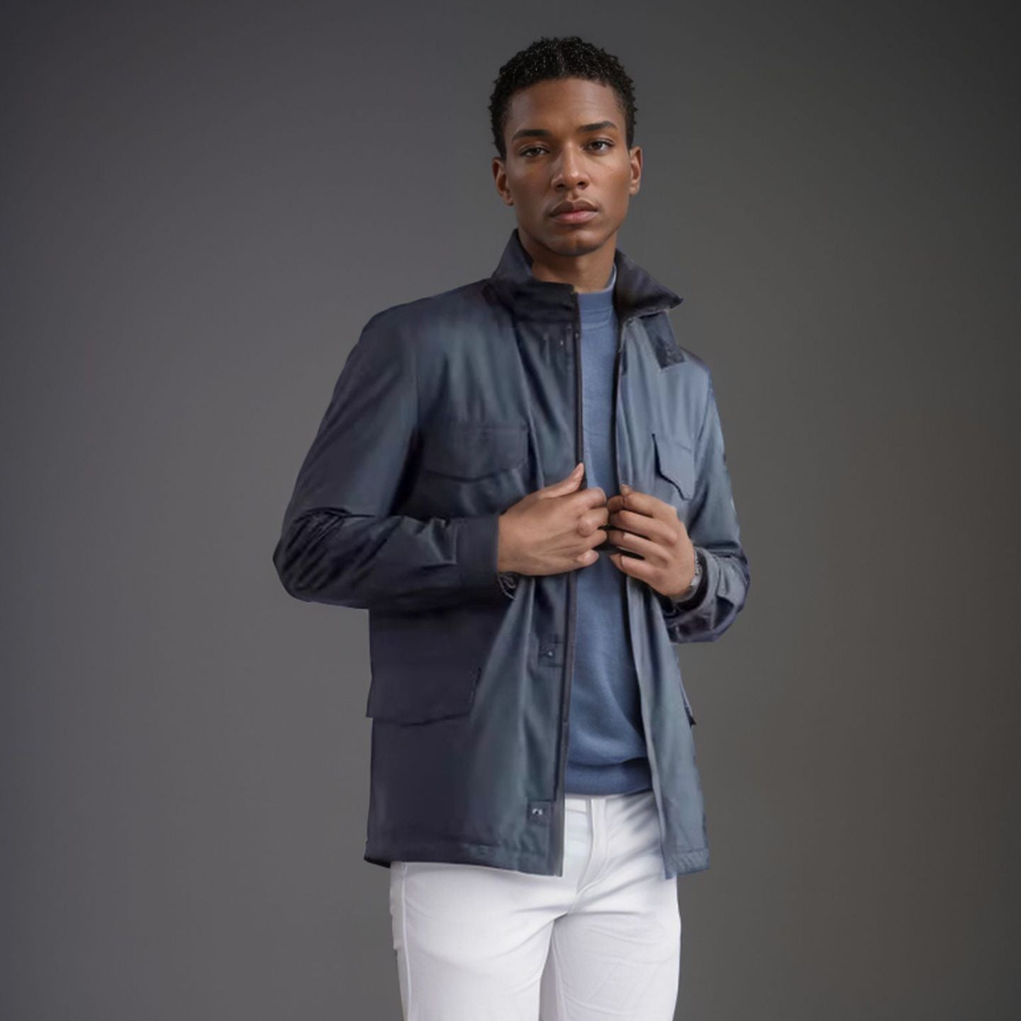 Herren praktische Übergangsjacke mit hohem Kragen und aufgesetzten Taschen R&B