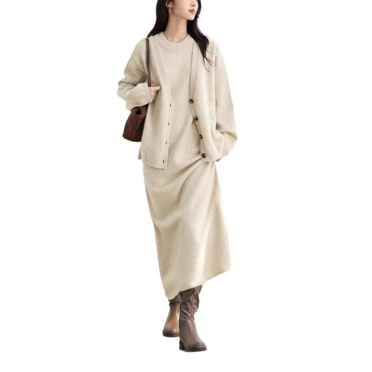 Damen Strickjacke mit knopfen und bequemen langen Ärmeln R&B