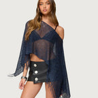 Damen Netzponcho mit funkelnden Akzenten