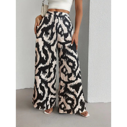 Damen Weite Palazzo-Hosen mit farbenfrohem Muster und hohem Taillenbund R&B